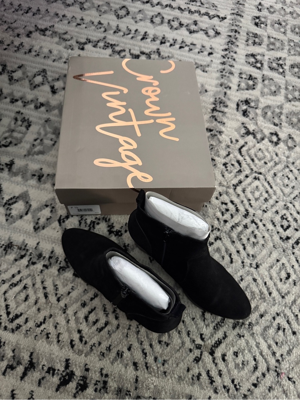 Crown Vintage Black Suede Ankle Booties